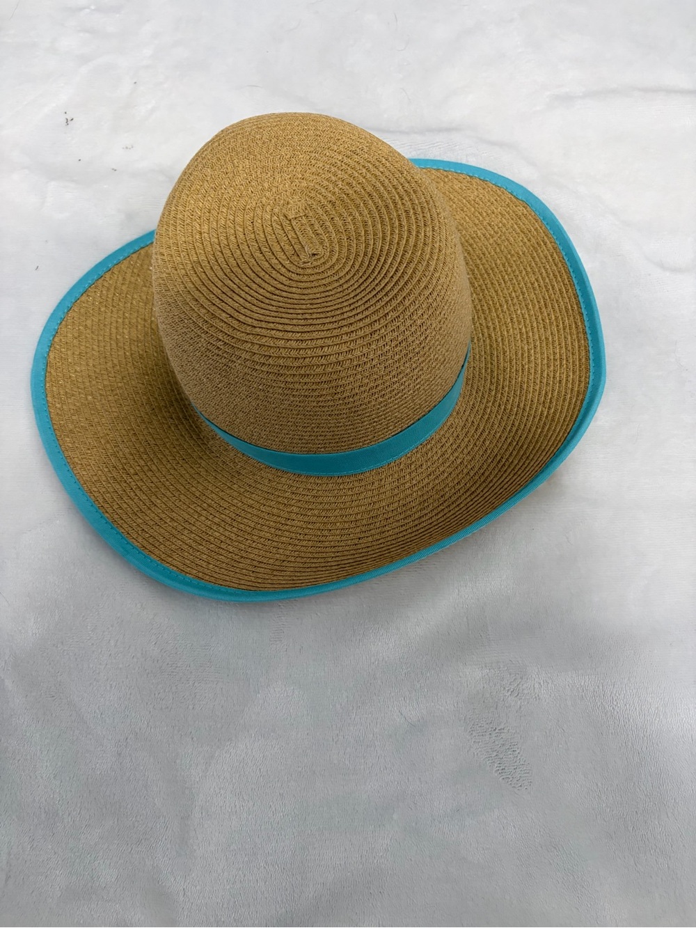 Wide Brim Straw Sun Hat with Turquoise Trim
